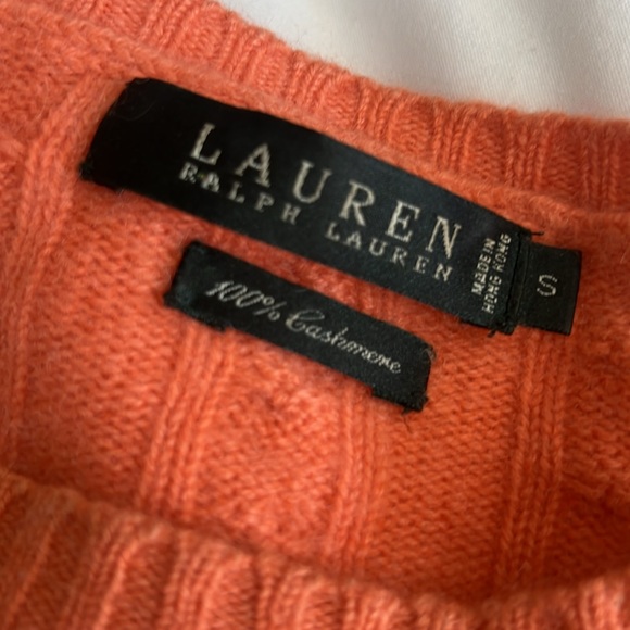 Lauren by Ralph Lauren Sz Small Orange Cashmere Cable Sweater - Picture 6 of 8